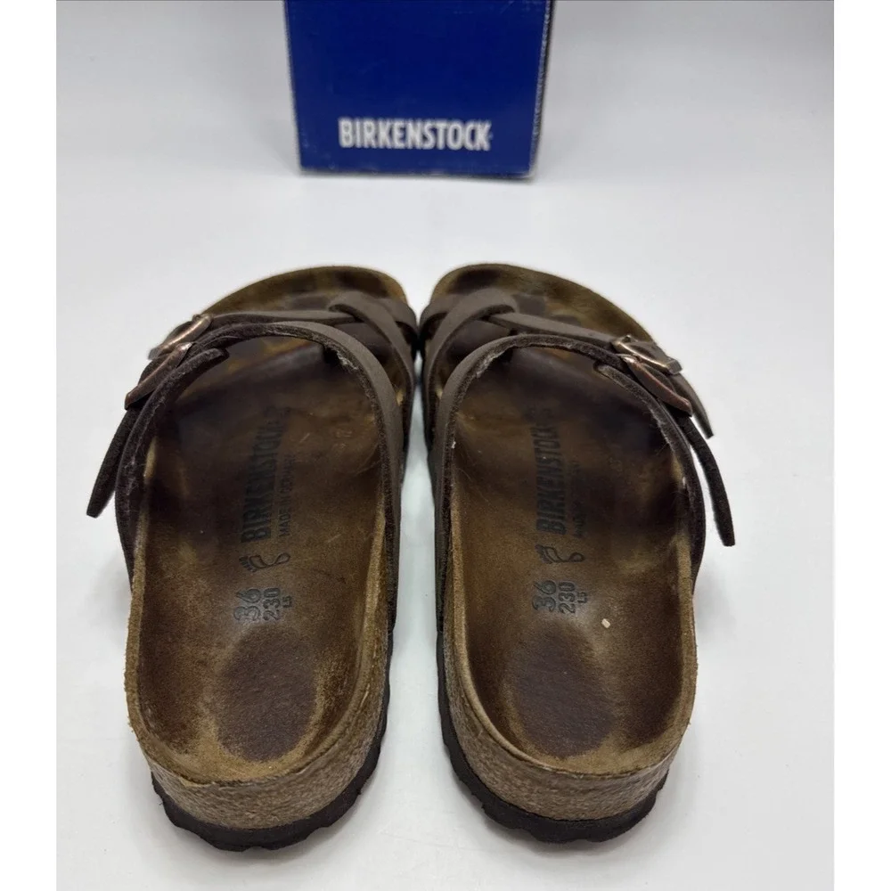 Birkenstock Mayari Sandals Brown Leather Straps Buckles Womens Size 5 Mens 3